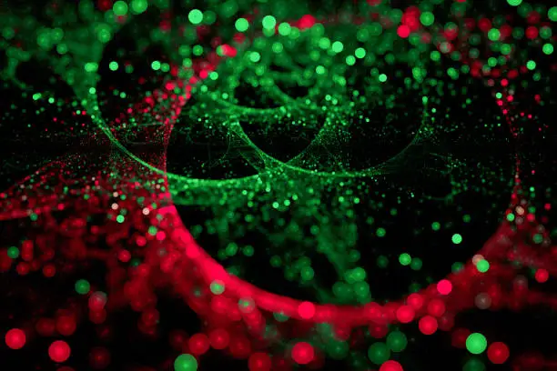 Photo of Christmas Ornament Noise Abstract Ball Bubble Sphere Bokeh Circle Red Green Black Background Swirl Wave Pattern Fractal Fine Art