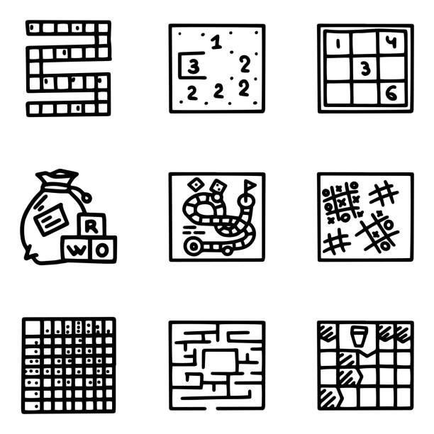bildbanksillustrationer, clip art samt tecknat material och ikoner med board games line vector doodle simple icon set - sudoku