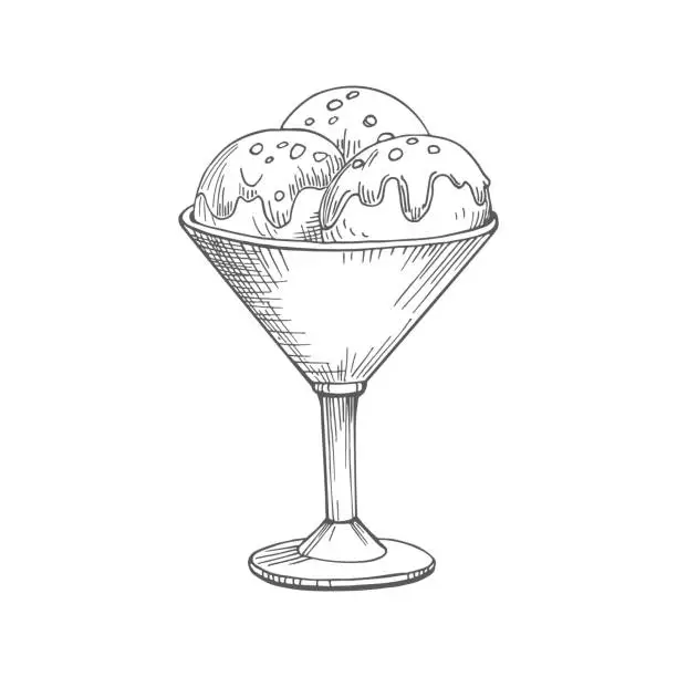 Vector illustration of Ice cream balls in a glass cup
