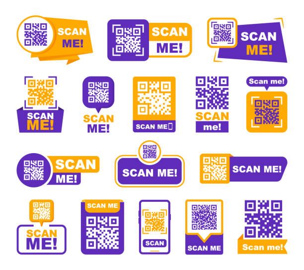 qr-codes für smartphone. qr-code mit aufschrift scannen mich mit smartphone. symbol "mich scannen". scannen sie das qr-code-symbol für zahlung, mobile app und identifikation. vektorillustration. - medizinisches scannen stock-grafiken, -clipart, -cartoons und -symbole