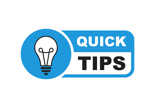 Quick tips logo with light bulb. Quick tips badge. Top tips, helpful tricks, tooltip, advice and idea for business and advertising. Vector illustration.