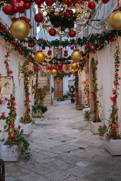 Christmas atmosphere in the little town Locorotondo in Puglia, Italy stock photo