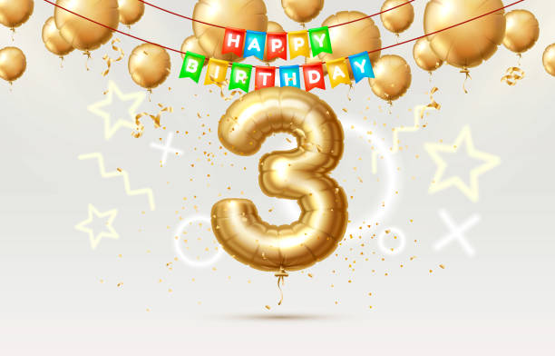 ilustrações de stock, clip art, desenhos animados e ícones de happy birthday 3 years anniversary of the person birthday, balloons in the form of numbers of the year. vector - number certificate number 3 year