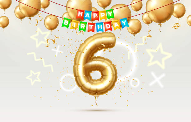с днем рождения 6 лет юбилей человека, дна, воздушные шары в виде цифр года. вектор - number 6 number birthday balloon stock illustrations