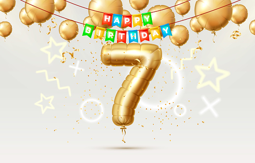 Happy Birthday 7 years anniversary of the person birthday, balloons in the form of numbers of the year. Vector illustration