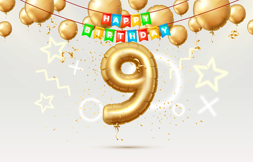 Happy Birthday 9 years anniversary of the person birthday, balloons in the form of numbers of the year. Vector illustration