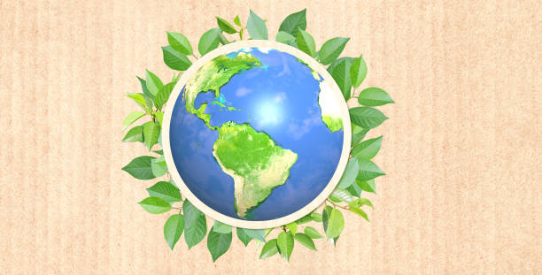 istock 3d Earth planet and green leaves. Eco, bio, zero waste concept 1357918626