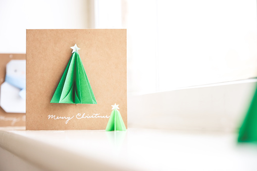 Handmade Christmas card with Christmas tree
