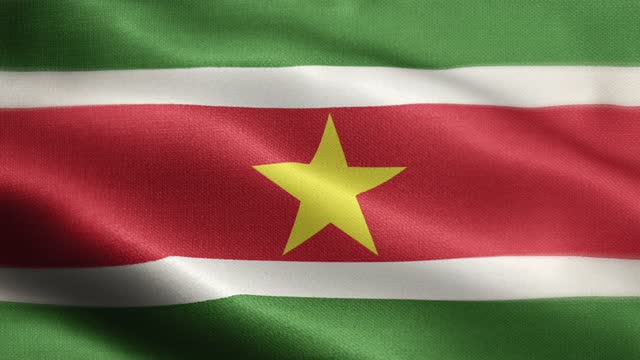National Flag of Suriname Animation Stock Video - Surinamese Flag Waving in Loop and Textured 3d Rendered Background - Highly Detailed Fabric Pattern and Loopable - Republic of Suriname Flag