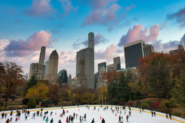 istock Ice skating in central park during winter time 1357924066