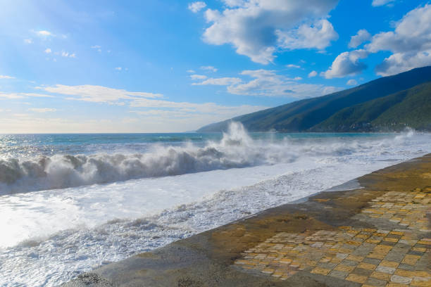 Abkhazia, Gagra. Storm waves on the seaside