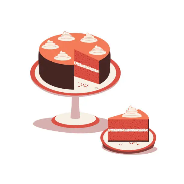 Vector illustration of Homemade Red Velvet Cheesecake flat vector icon