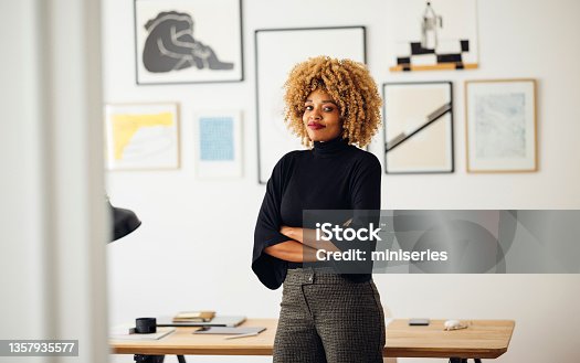 istock Confident Beautiful Woman Standing in her Home Office 1357935577