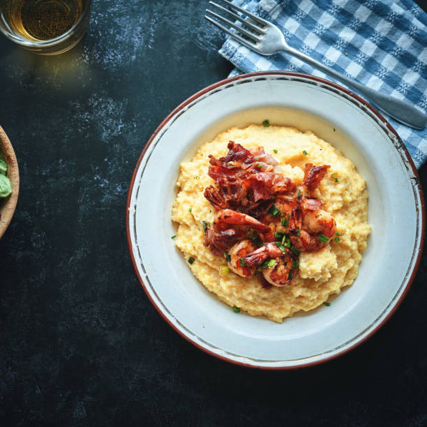 istock Creamy Grits with Fried Shrimps and Bacon 1357939200