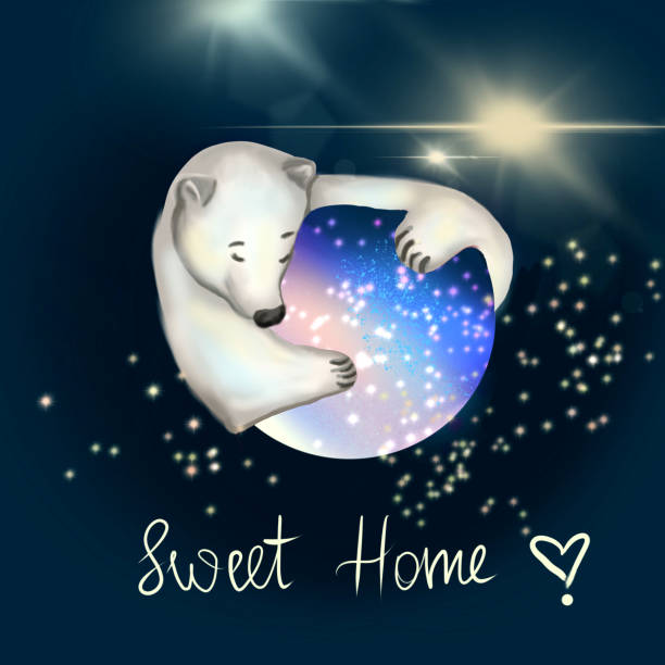 istock White bear gently hugs a planet.  postcard with  quote Sweet home 1357940477