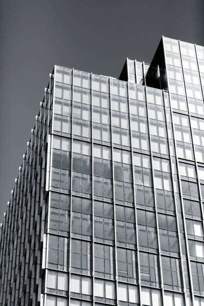 istock Black and white modern office building, background with copy space 1357941958