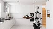 Humanoid Robot Maid Serving In Kitchen