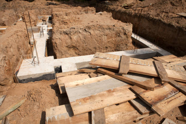 istock Chaotic strewn planks on a construction site 1357946474