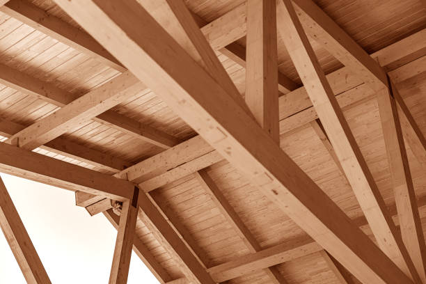 istock Wooden roof structure for a house. 1357951043
