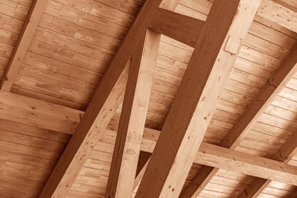istock Wooden roof structure for a house. 1357951047