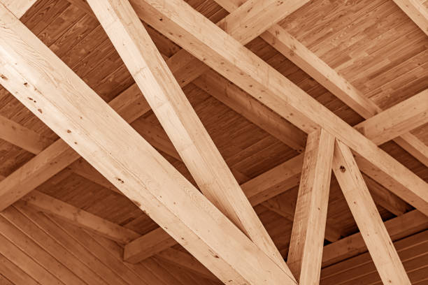 istock Wooden roof structure for a house. 1357951050