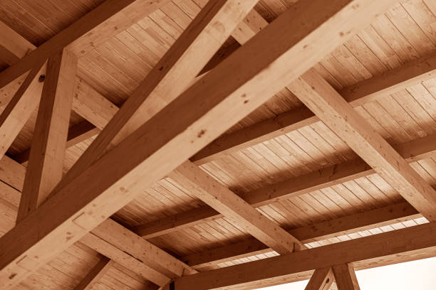istock Wooden roof structure for a house. 1357951051