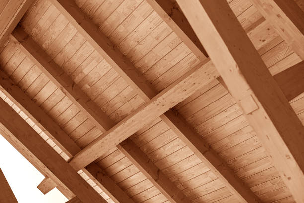 istock Wooden roof structure for a house. 1357951053