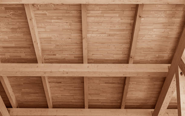 istock Wooden roof structure for a house. 1357951059
