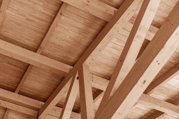 istock Wooden roof structure for a house. 1357951062