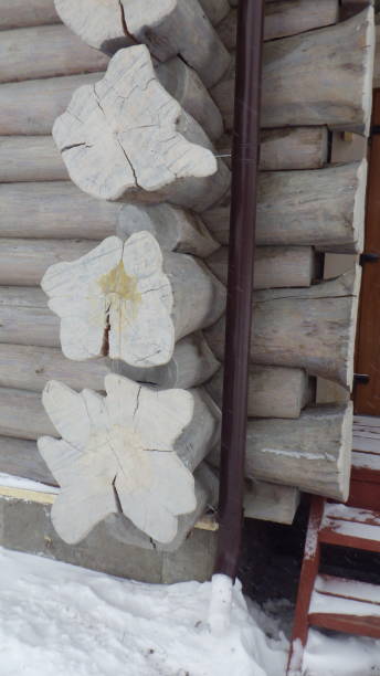 istock wood connection or timber joint on log house 1357951524