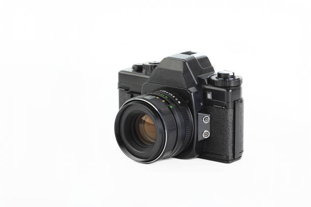 istock Very rare old 35 mm SLR film camera on white background. 1357955426