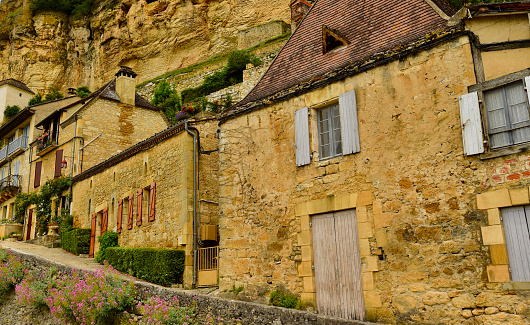 Street with historical houses in Beynac-et-Cazenac, Dordogne department, France