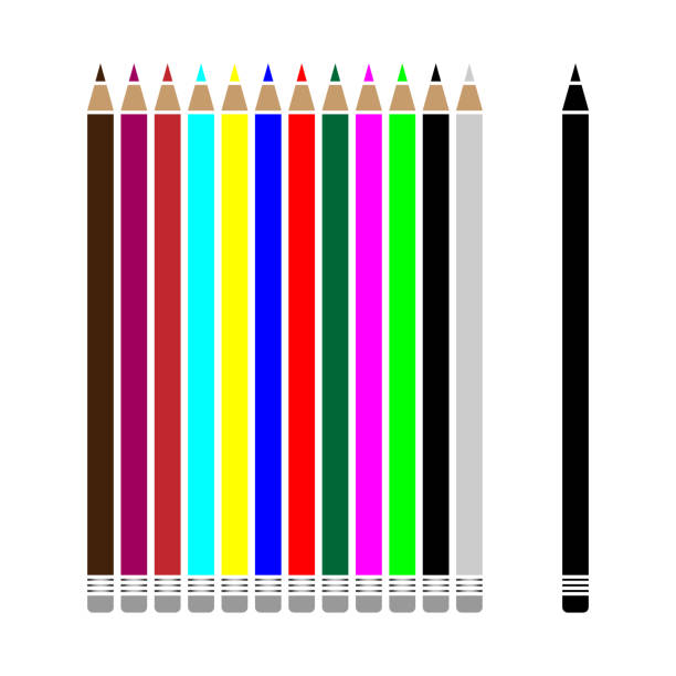 ilustrações, clipart, desenhos animados e ícones de um conjunto de lápis coloridos. 12 peças. desenho vetorial. objeto isolado no fundo branco. isolar. - pencil black sharp color image