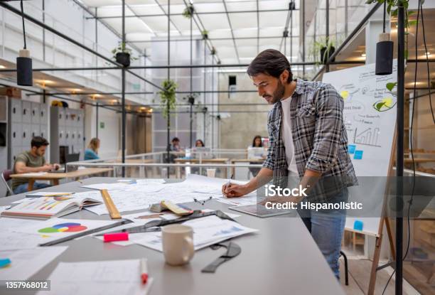 Creative Business Man Working At A Coworking Space Stock Photo - Download Image Now - Fashion, Design, Marketing