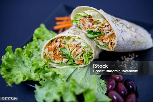 Sandwich Wrap Stock Photo - Download Image Now - Chicken Meat, Tortilla - Flatbread, Wrap Sandwich
