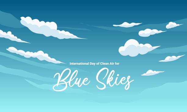 illustrazioni stock, clip art, cartoni animati e icone di tendenza di illustrazione vettoriale, cielo blu con nuvole bianche, come sfondo o immagine banner, giornata internazionale dell'aria pulita per cieli blu. - text sky abstract air