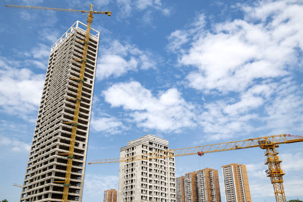A new building is being constructed with use of tower crane