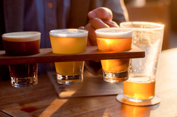 istock Selection of craft beers in a flight ready for tasting 1357983681