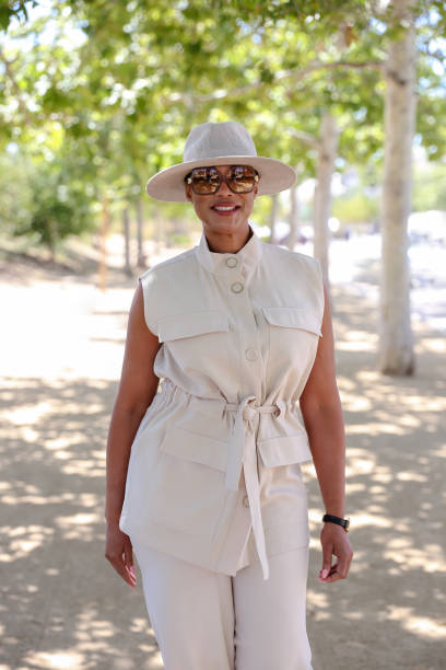 istock Beautiful black woman on vacation 1357984557
