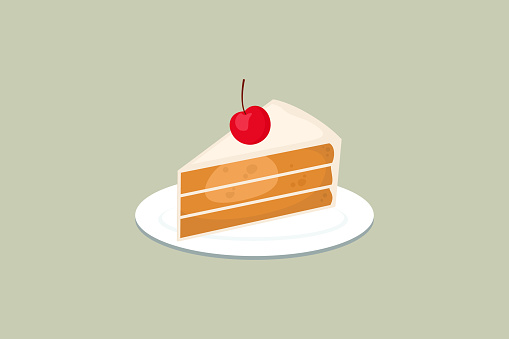 Sweet cake slice with lychee fruit isolated, cake slice design in flat style. vector illustration
