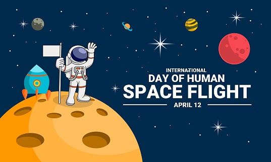 Vector illustration, International Day of Human Space Flight.