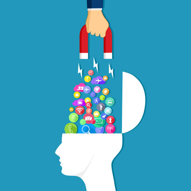 istock Magnets attract information in the human head. information search concept 1357992974