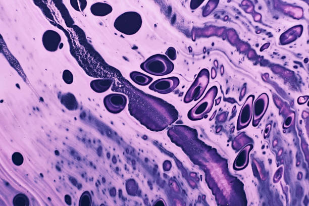 istock Fluid Art. Pink and purple abstract spots and waves. Marble effect background or texture 1357993233