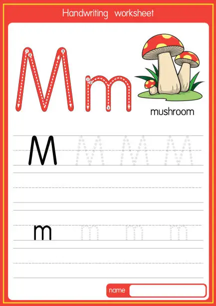 Vector illustration of Vector illustration of Mushroom with alphabet letter M Upper case or capital letter for children learning practice ABC