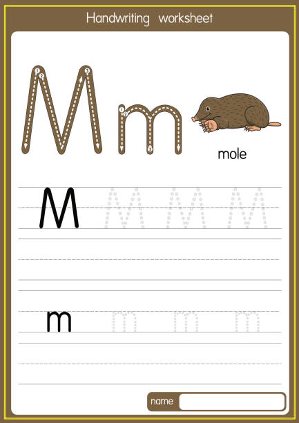 ilustracja wektorowa kreta z literą alfabetu m wielką literą lub wielką literą dla dzieci uczących się praktyki abc - rat snake illustrations stock illustrations