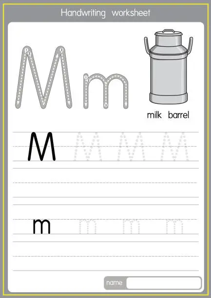 Vector illustration of Vector illustration of Milk barrel with alphabet letter M Upper case or capital letter for children learning practice ABC