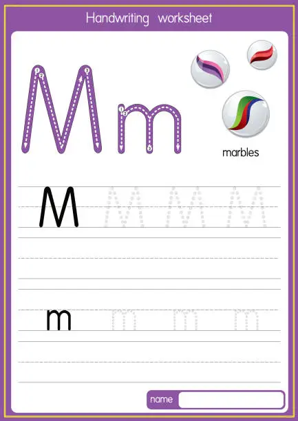 Vector illustration of Vector illustration of Marbles  with alphabet letter M Upper case or capital letter for children learning practice ABC