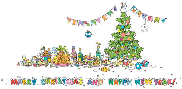 ilustrações de stock, clip art, desenhos animados e ícones de after a joyous new year celebration - celebration drunk drinking after party