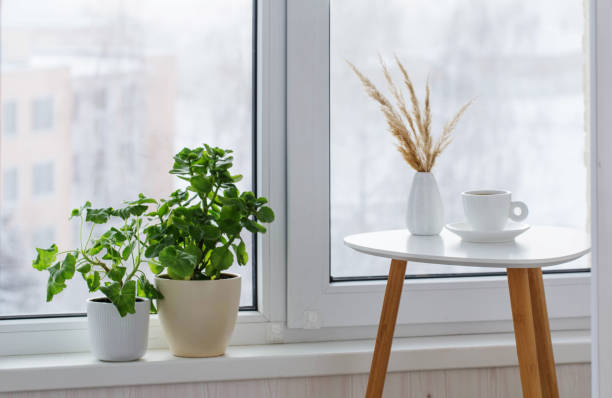 istock cup of coffee on white table by window on winter 1357995274