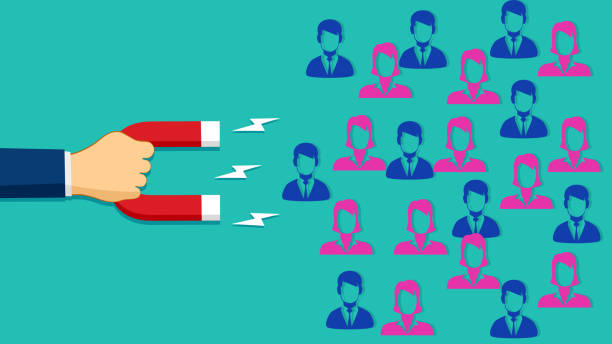 magnesy przyciągają ludzi do generowania leadów. symbol marketingowy. wektor - miłość od pierwszego wejrzenia stock illustrations